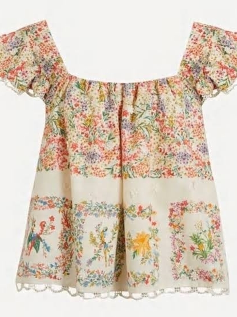 Farm Rio Delicate Forest Scarves Square Neck Embroidered Blouse, X-small